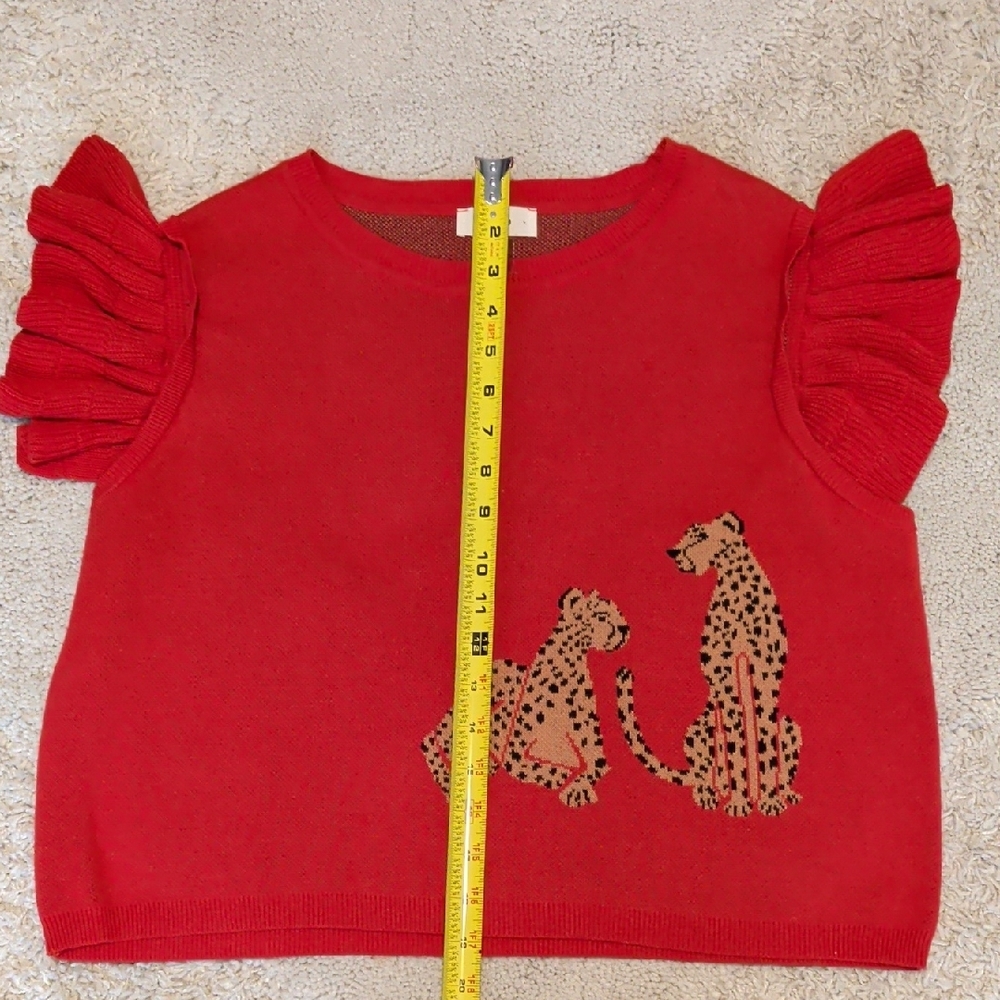 entro Woman's Red Sweater with Cheetah Design, Size L - Picture 6 of 7